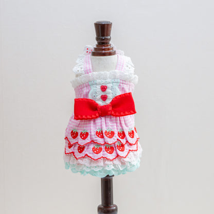 コットンレースいちごワンピース【Miss blue pet】