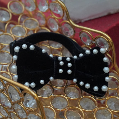 ベロアパール蝶ネクタイ【OROKU デニムリボン】