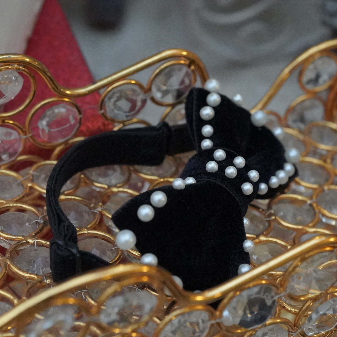 ベロアパール蝶ネクタイ【OROKU デニムリボン】