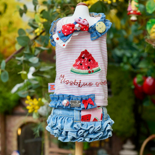 フルーツデニムンワンピース【Miss blue pet】