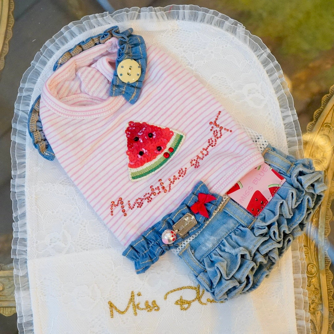 フルーツデニムンワンピース【Miss blue pet】