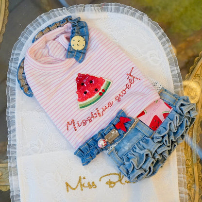 フルーツデニムンワンピース【Miss blue pet】