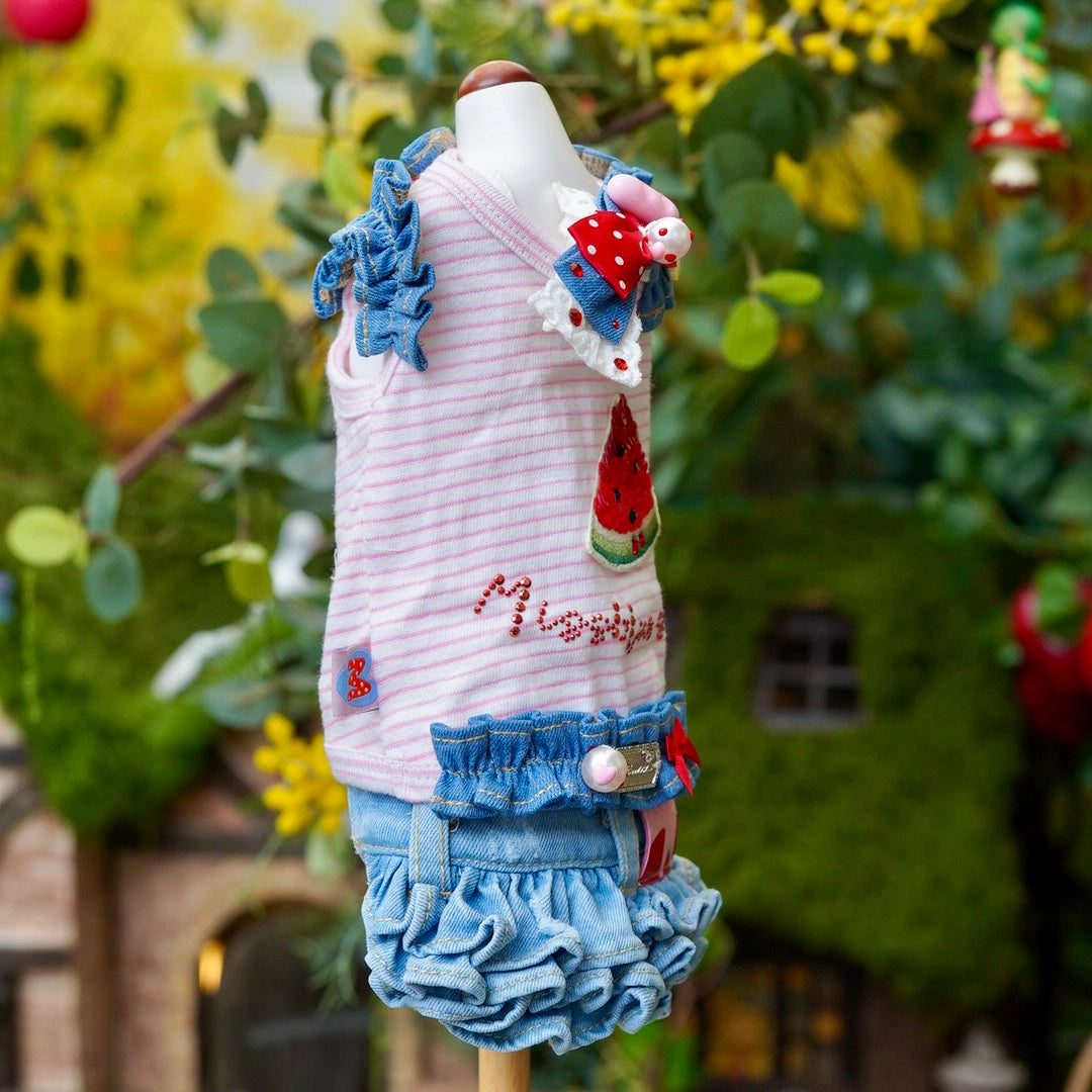 フルーツデニムンワンピース【Miss blue pet】